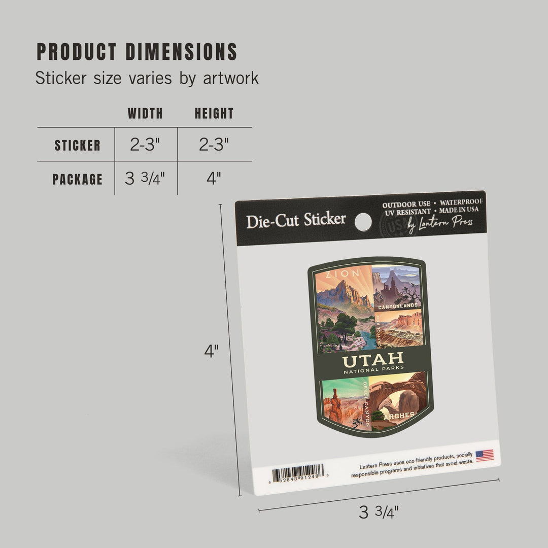 Utah's National Parks Collage, Lithograph National Park Series, Contour, Vinyl Sticker Sticker Lantern Press 
