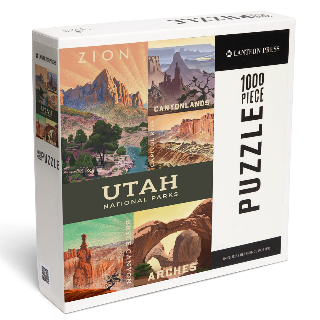 Utah's National Parks Collage, Lithograph National Park Series, Jigsaw Puzzle Puzzle Lantern Press 