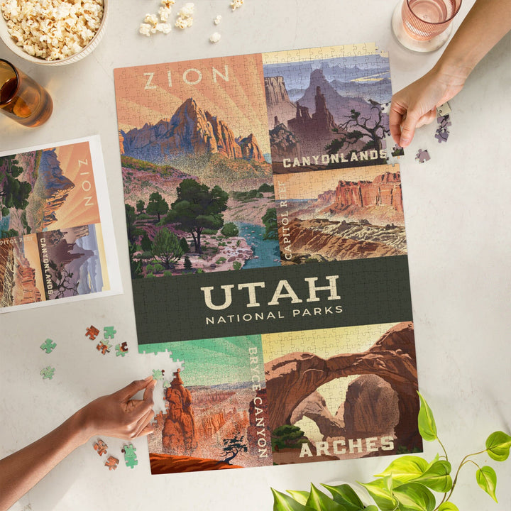Utah's National Parks Collage, Lithograph National Park Series, Jigsaw Puzzle Puzzle Lantern Press 