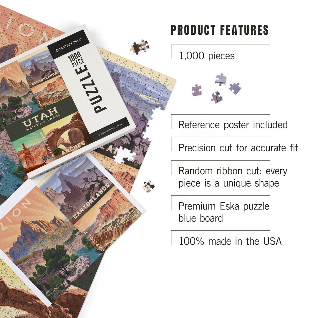 Utah's National Parks Collage, Lithograph National Park Series, Jigsaw Puzzle Puzzle Lantern Press 