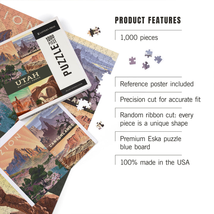 Utah's National Parks Collage, Lithograph National Park Series, Jigsaw Puzzle Puzzle Lantern Press 