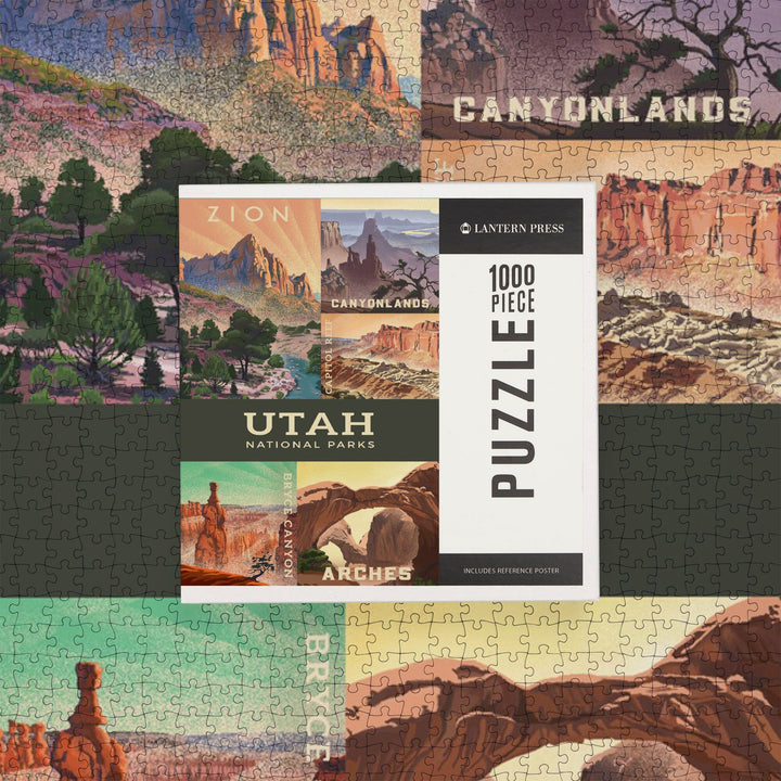 Utah's National Parks Collage, Lithograph National Park Series, Jigsaw Puzzle Puzzle Lantern Press 