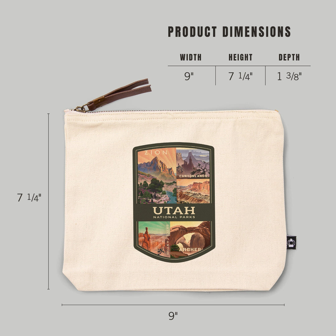 Utah's National Parks Collage, Lithograph National Park Series,, Organic Cotton Zipper Pouch, Go Bag Go Bag Lantern Press 