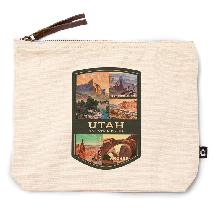 Utah's National Parks Collage, Lithograph National Park Series,, Organic Cotton Zipper Pouch, Go Bag Go Bag Lantern Press 