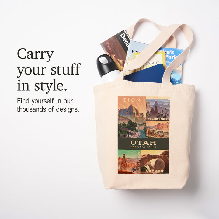 Utah's National Parks Collage, Lithograph National Park Series, Tote Bag Totes Lantern Press 