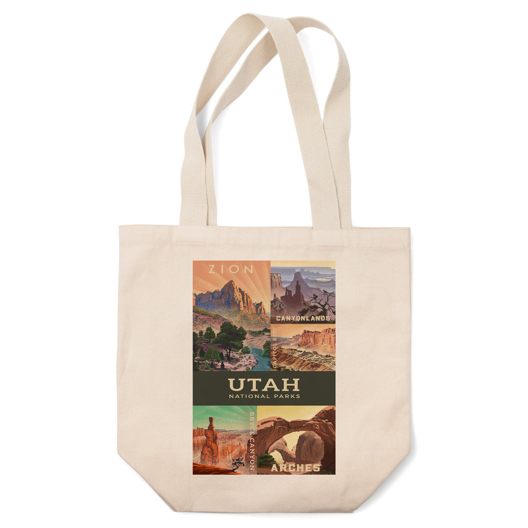 Utah's National Parks Collage, Lithograph National Park Series, Tote Bag Totes Lantern Press 