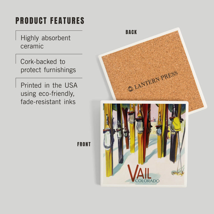 Vail, Colorado, Colorful Skis, Coasters Coasters Lantern Press 