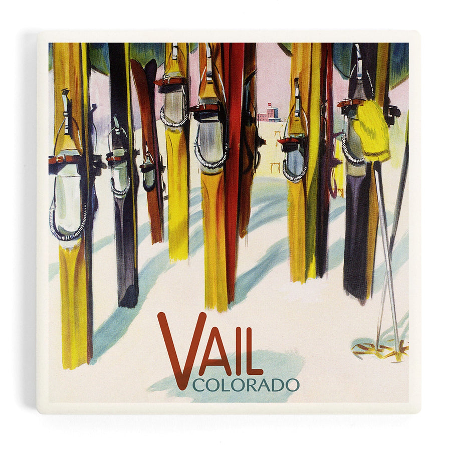 Vail, Colorado, Colorful Skis, Coasters Coasters Lantern Press 