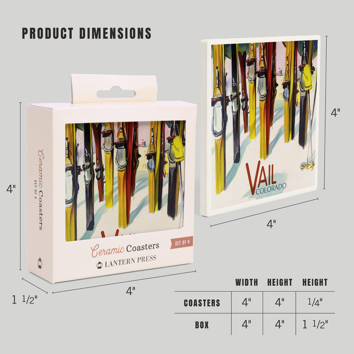 Vail, Colorado, Colorful Skis, Coasters Coasters Lantern Press 