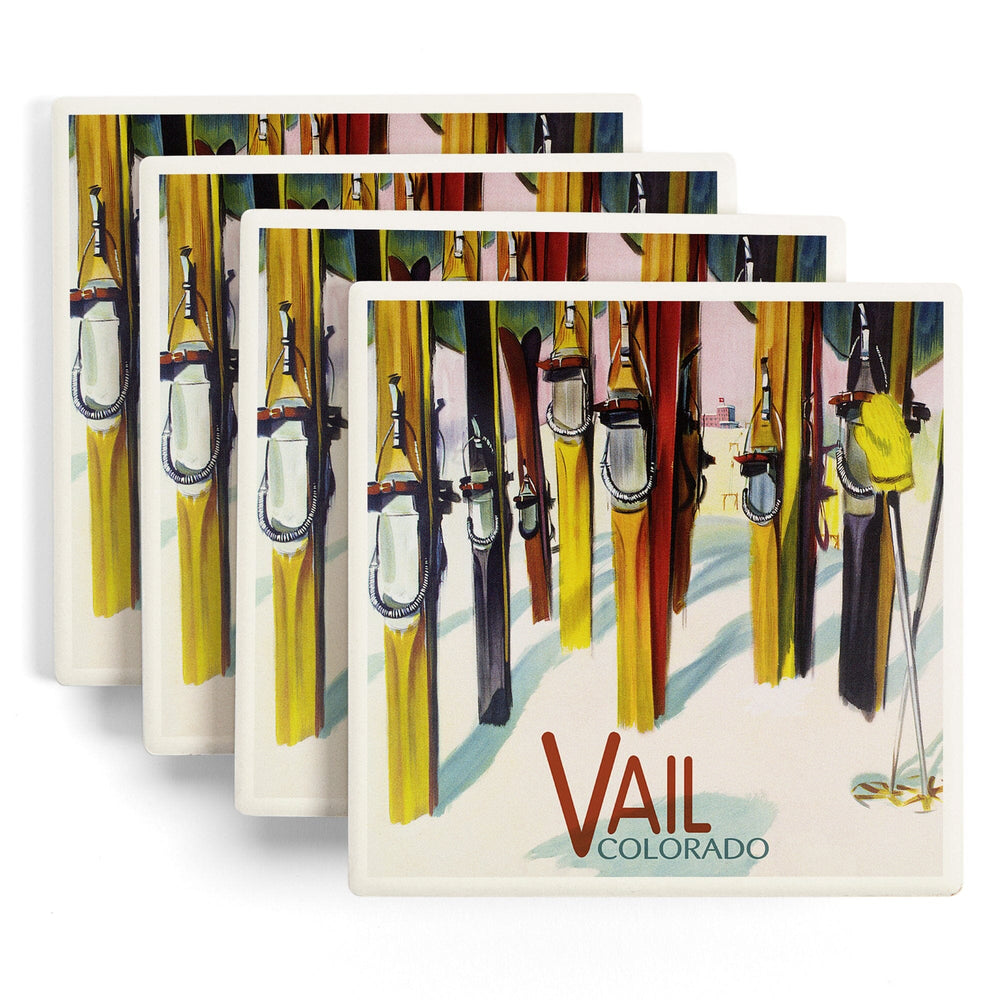 Vail, Colorado, Colorful Skis, Coasters Coasters Lantern Press 