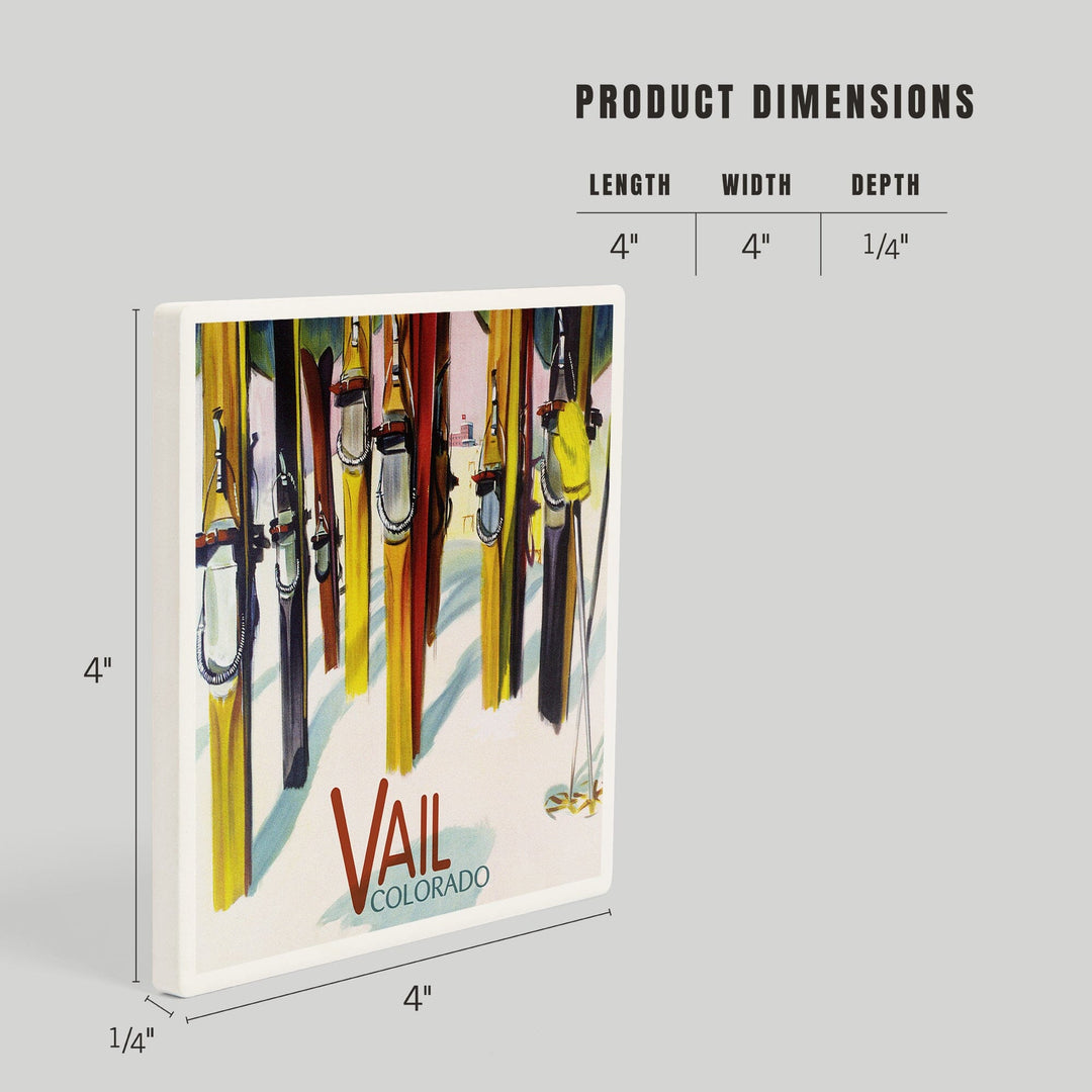 Vail, Colorado, Colorful Skis, Coasters Coasters Lantern Press 