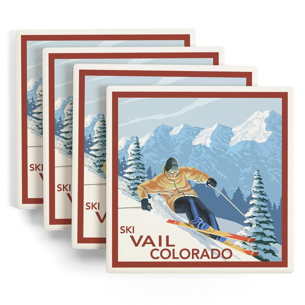Vail, Colorado, Downhill Skier, Coasters Coasters Lantern Press 