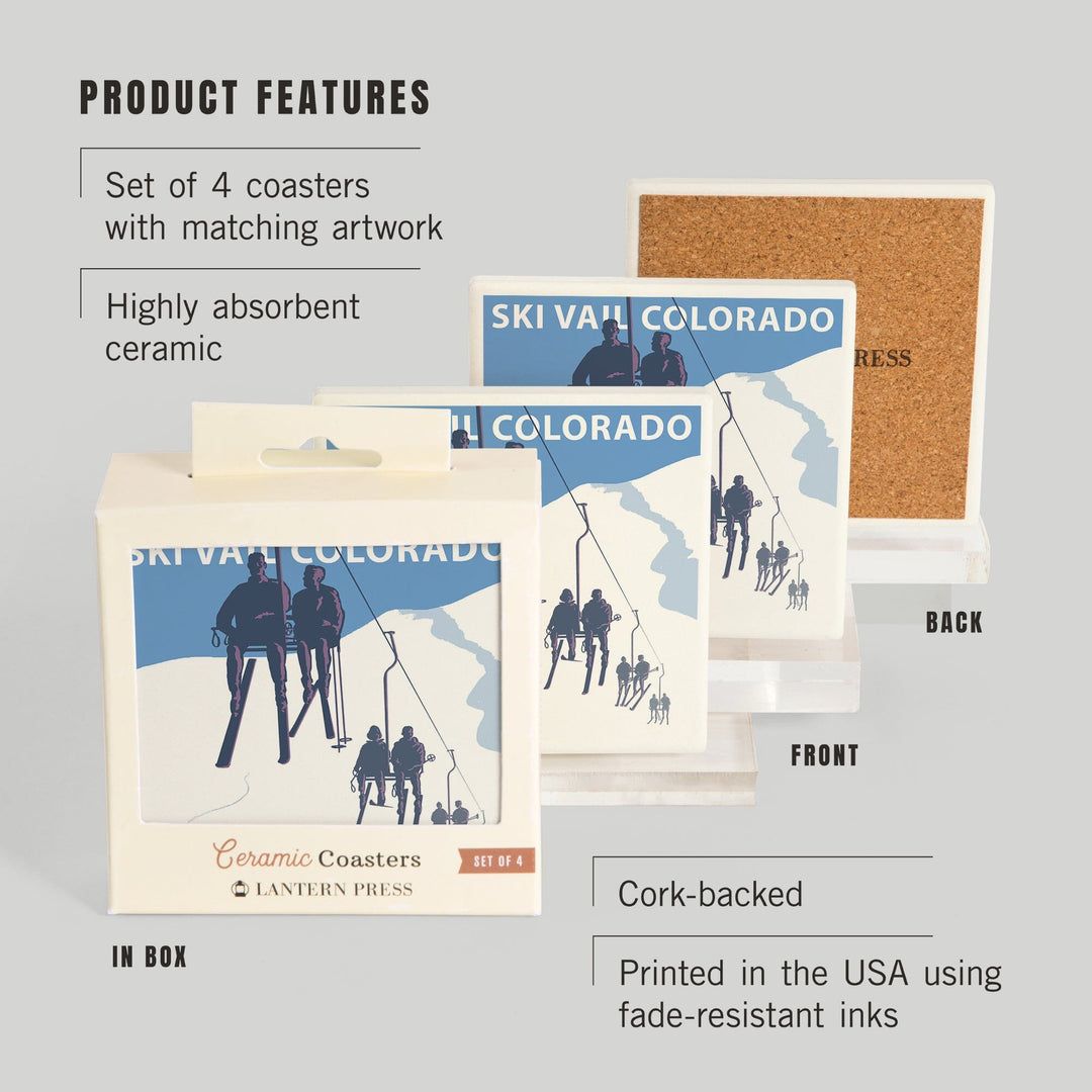 Vail, Colorado, Ski Lift, Coasters Coasters Lantern Press 