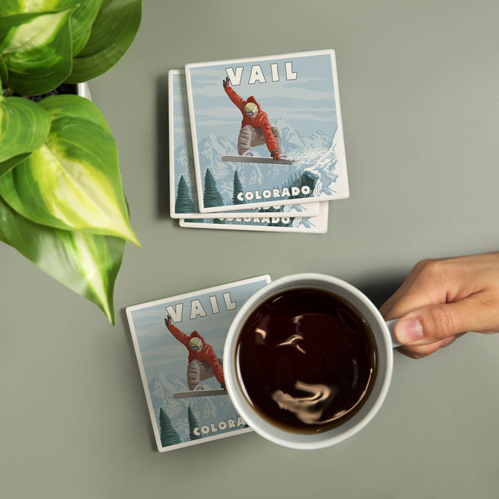 Vail, Colorado, Snowboarder Jumping, Coasters Coasters Lantern Press 