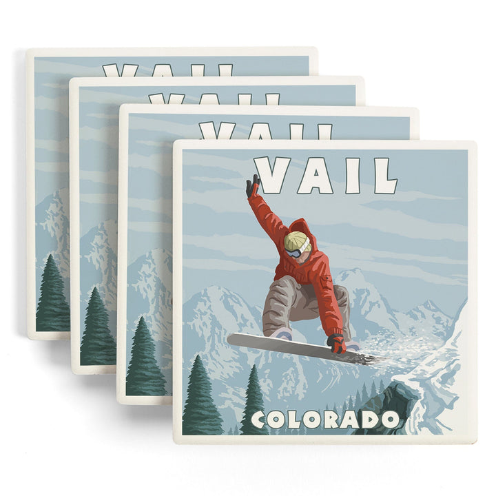 Vail, Colorado, Snowboarder Jumping, Coasters Coasters Lantern Press 