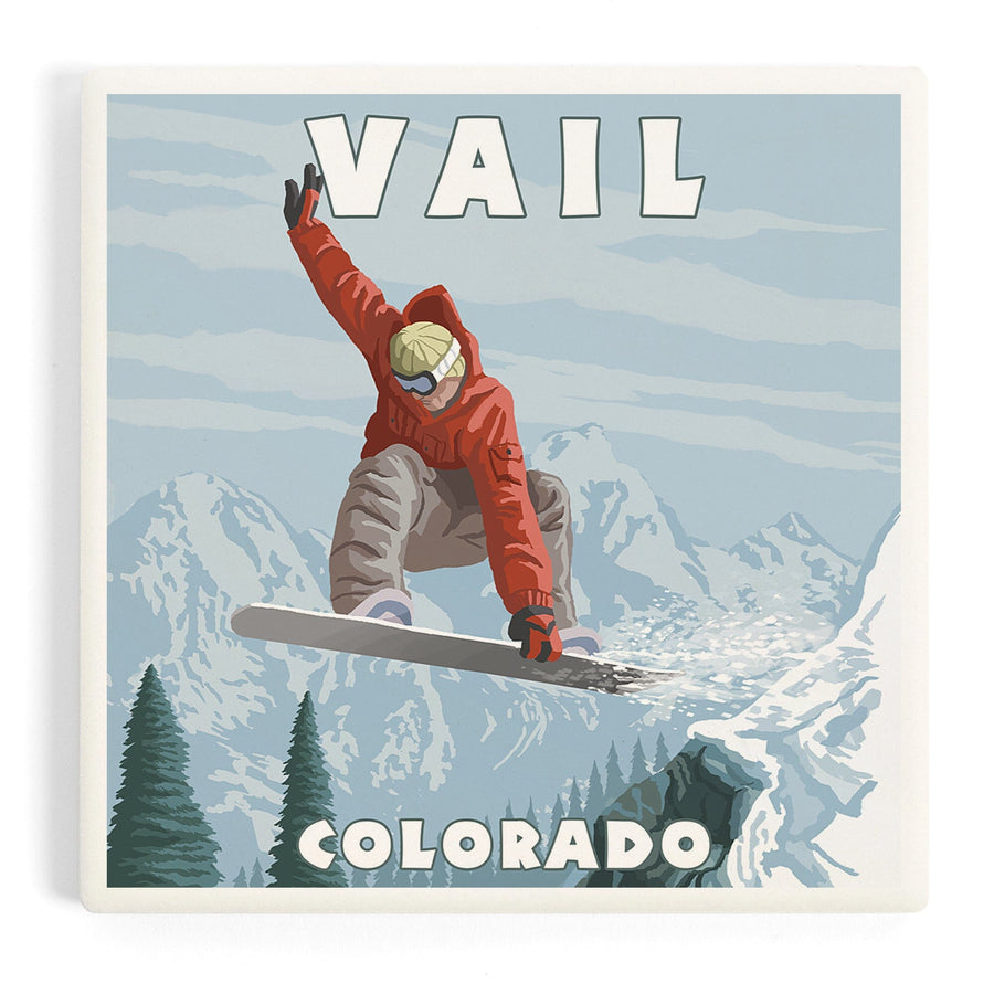 Vail, Colorado, Snowboarder Jumping, Coasters Coasters Lantern Press 
