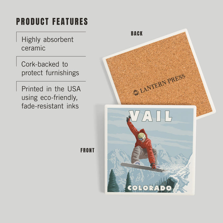 Vail, Colorado, Snowboarder Jumping, Coasters Coasters Lantern Press 