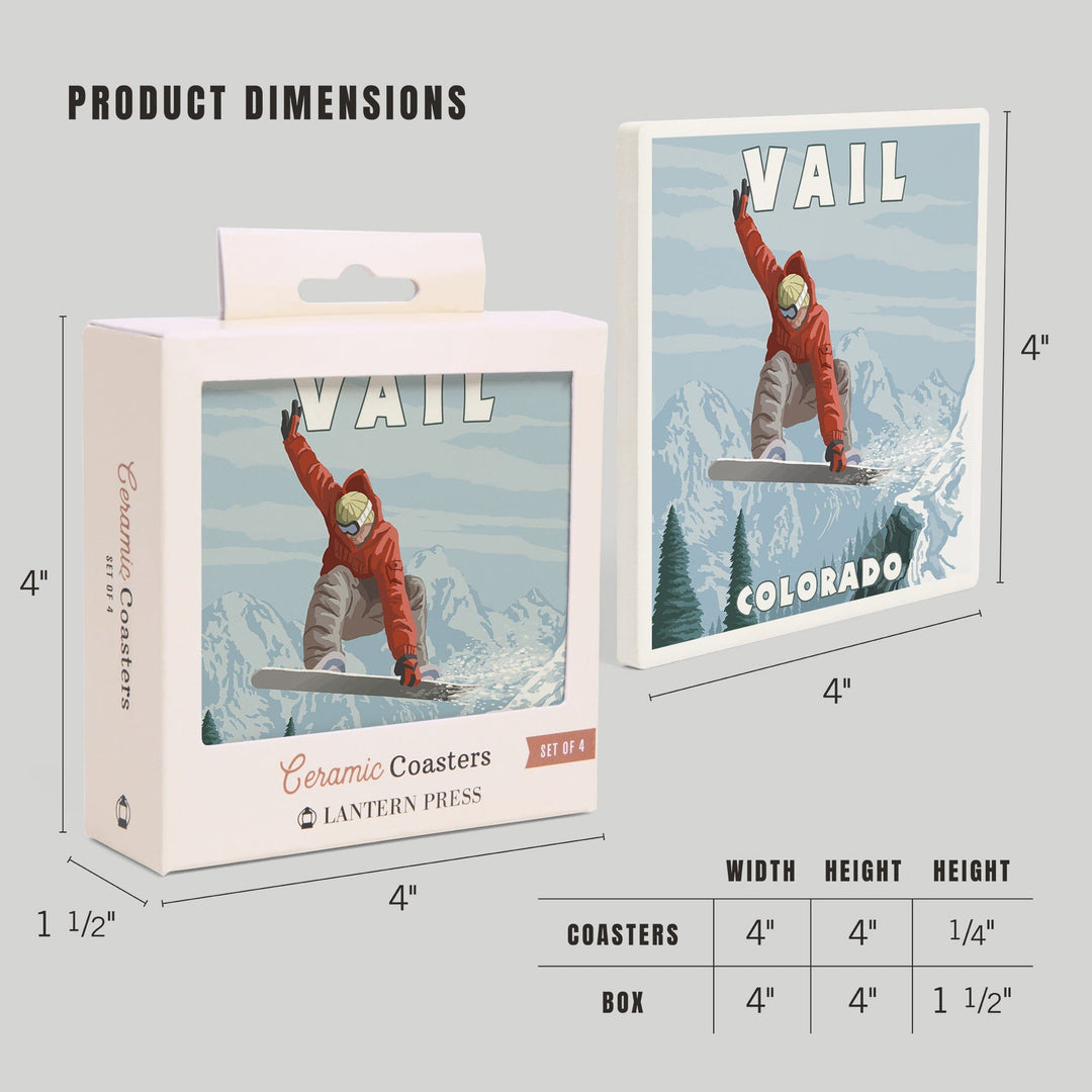 Vail, Colorado, Snowboarder Jumping, Coasters Coasters Lantern Press 