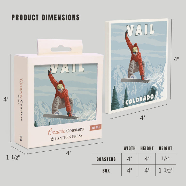 Vail, Colorado, Snowboarder Jumping, Coasters Coasters Lantern Press 