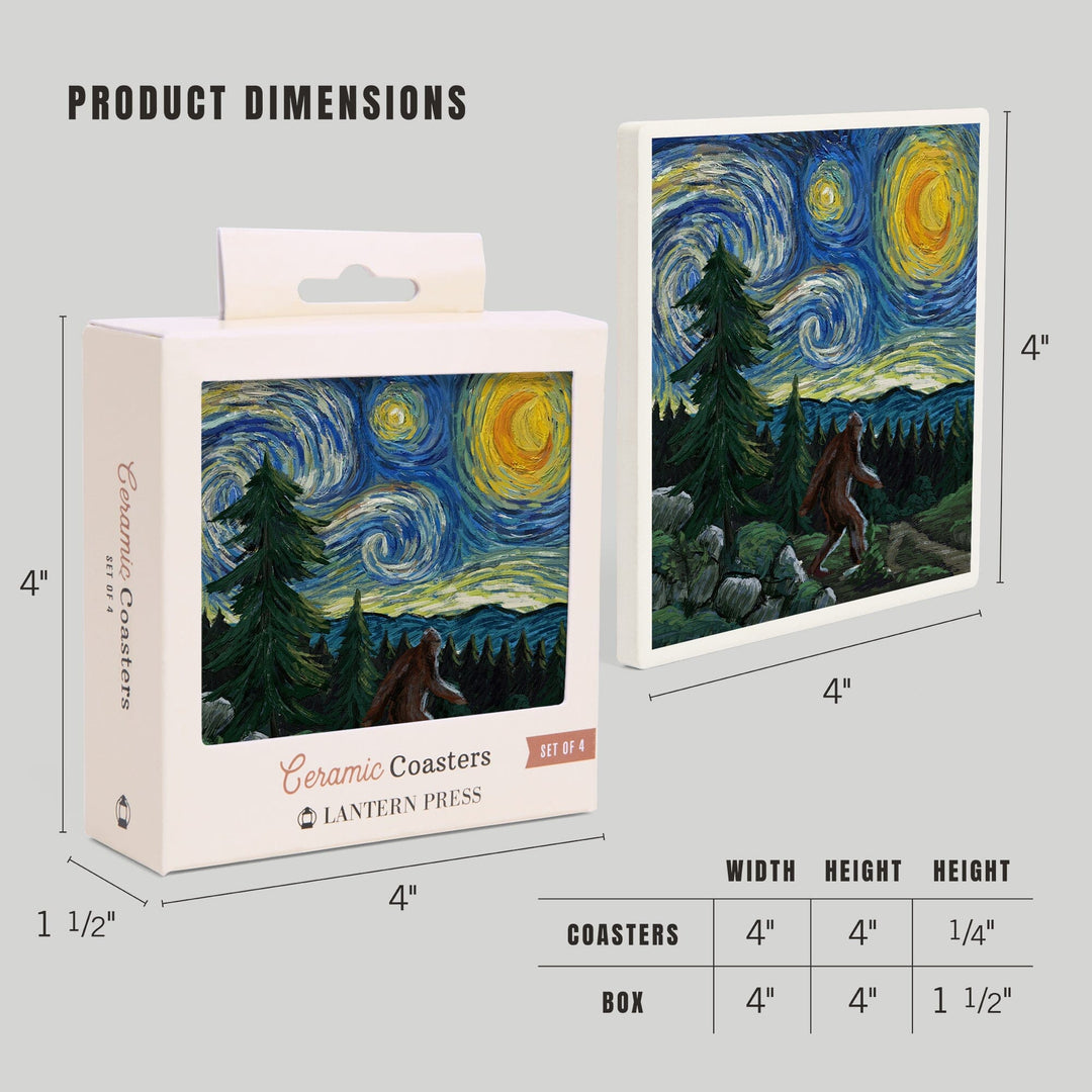 Van Gogh Starry Night, Bigfoot, Lantern Press Artwork, Coaster Set Coasters Lantern Press 