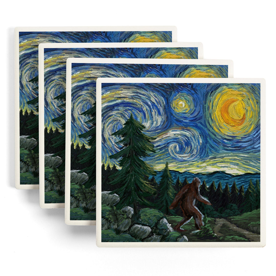 Van Gogh Starry Night, Bigfoot, Lantern Press Artwork, Coaster Set Coasters Lantern Press 