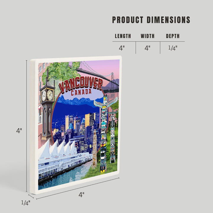 Vancouver, BC, Canada, Montage Scenes, Coasters Coasters Lantern Press 
