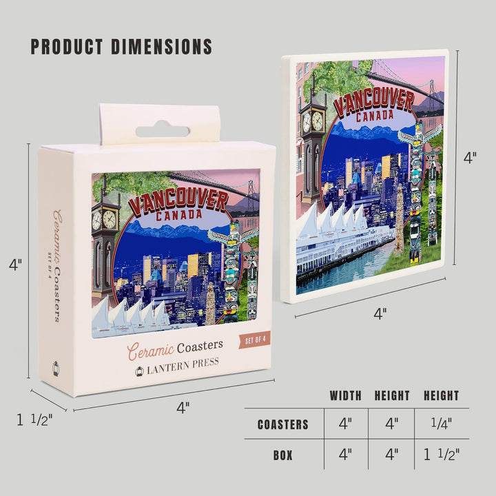 Vancouver, BC, Canada, Montage Scenes, Coasters Coasters Lantern Press 