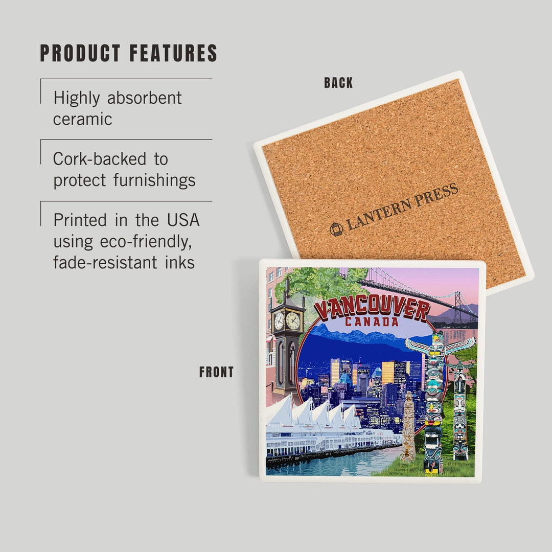 Vancouver, BC, Canada, Montage Scenes, Coasters Coasters Lantern Press 