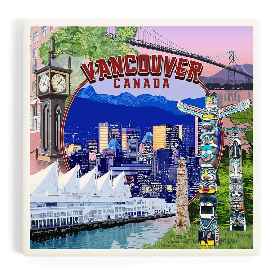 Vancouver, BC, Canada, Montage Scenes, Coasters Coasters Lantern Press 