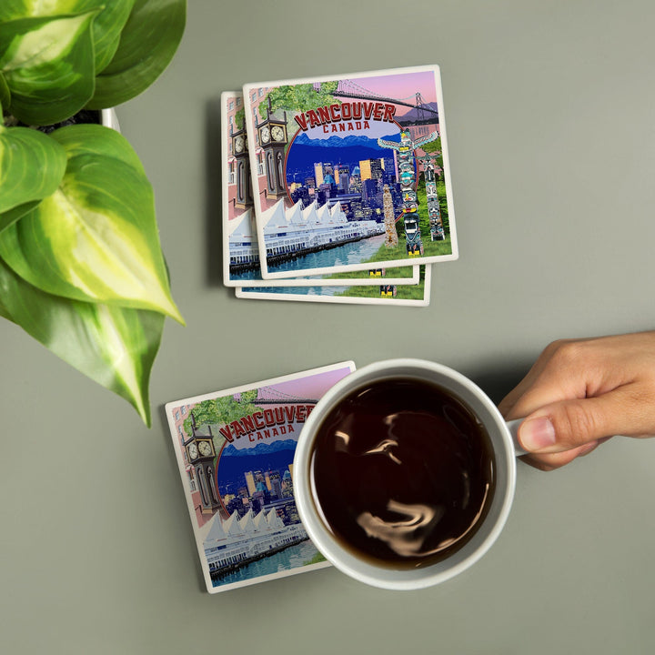 Vancouver, BC, Canada, Montage Scenes, Coasters Coasters Lantern Press 