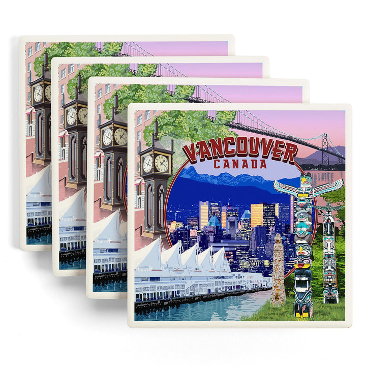 Vancouver, BC, Canada, Montage Scenes, Coasters Coasters Lantern Press 