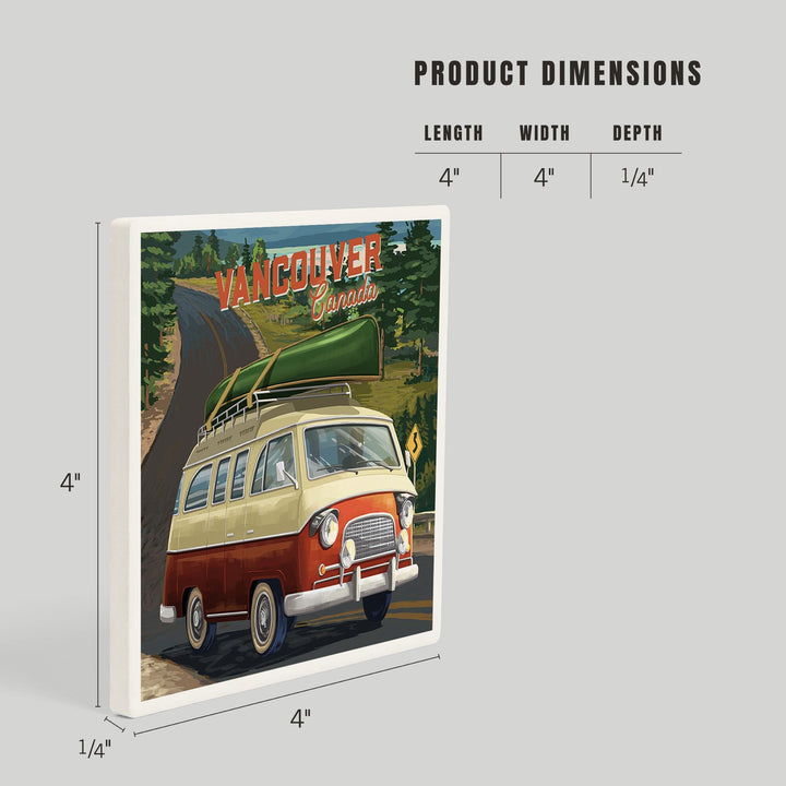 Vancouver, British Columbia, Canada, Camper Van, Off To Roam, Painterly, Coasters Coasters Lantern Press 