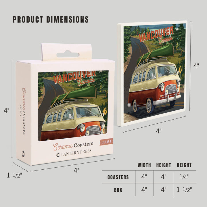 Vancouver, British Columbia, Canada, Camper Van, Off To Roam, Painterly, Coasters Coasters Lantern Press 
