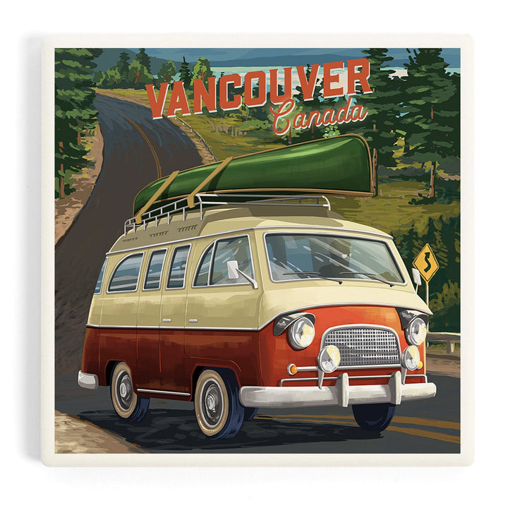 Vancouver, British Columbia, Canada, Camper Van, Off To Roam, Painterly, Coasters Coasters Lantern Press 