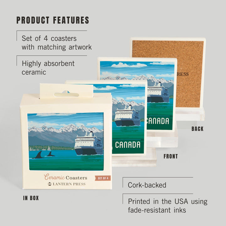 Vancouver, British Columbia, Canada, Cruise, Painterly, Coasters Coasters Lantern Press 