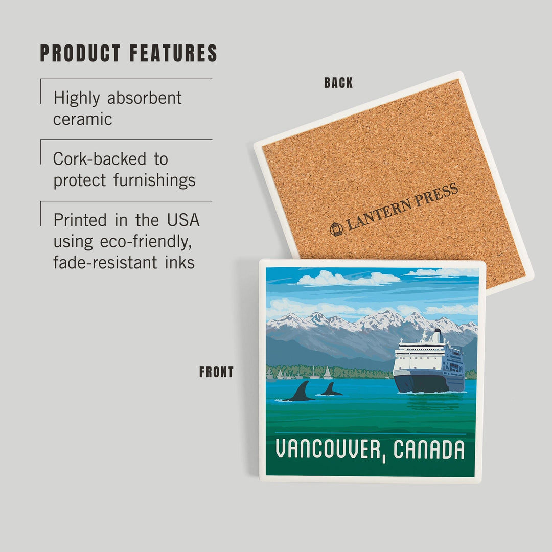 Vancouver, British Columbia, Canada, Cruise, Painterly, Coasters Coasters Lantern Press 