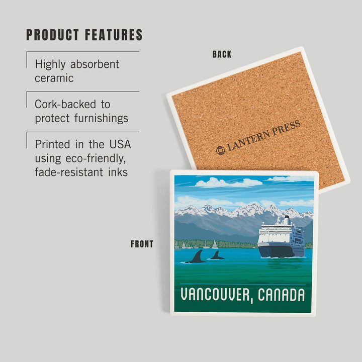 Vancouver, British Columbia, Canada, Cruise, Painterly, Coasters Coasters Lantern Press 