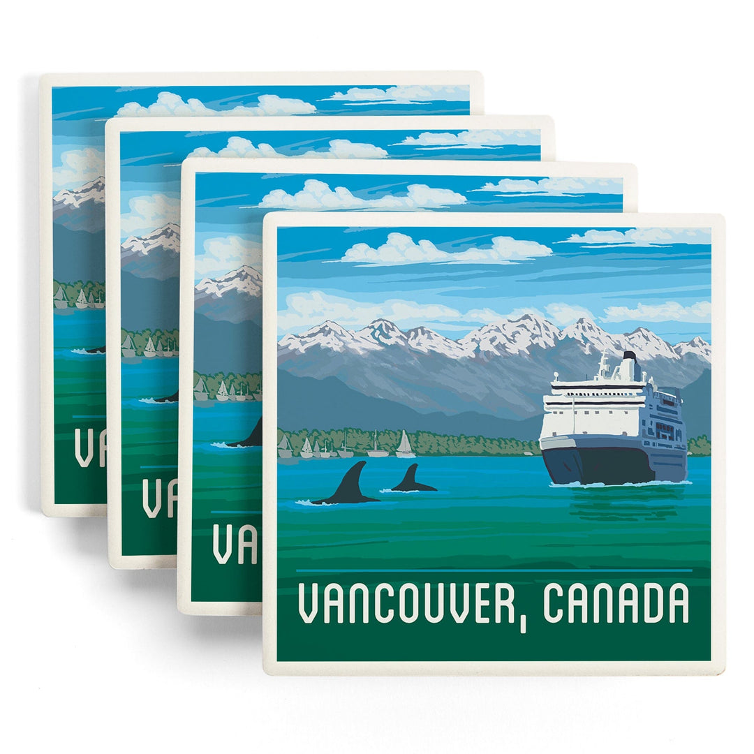 Vancouver, British Columbia, Canada, Cruise, Painterly, Coasters Coasters Lantern Press 