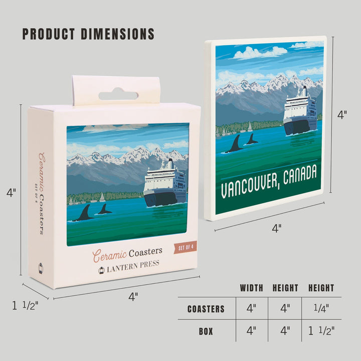 Vancouver, British Columbia, Canada, Cruise, Painterly, Coasters Coasters Lantern Press 