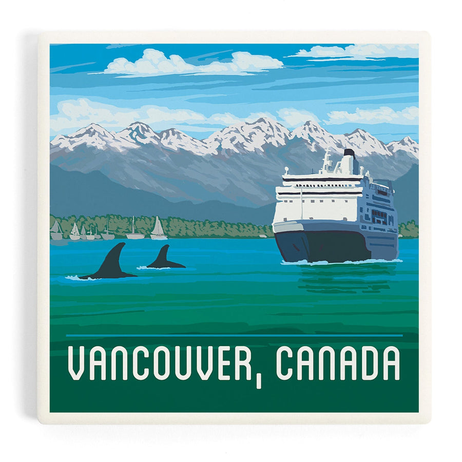 Vancouver, British Columbia, Canada, Cruise, Painterly, Coasters Coasters Lantern Press 