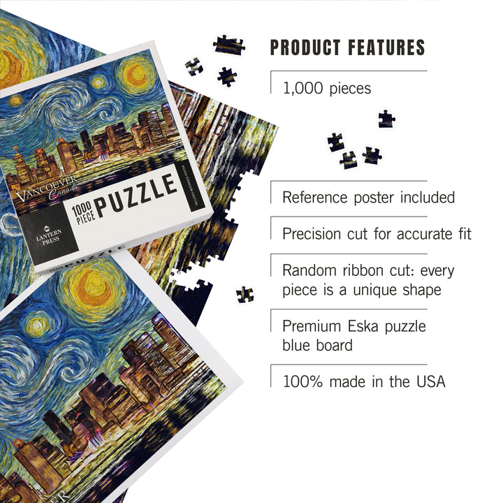 Vancouver, British Columbia, Canada, Starry Night, Jigsaw Puzzle Puzzle Lantern Press 