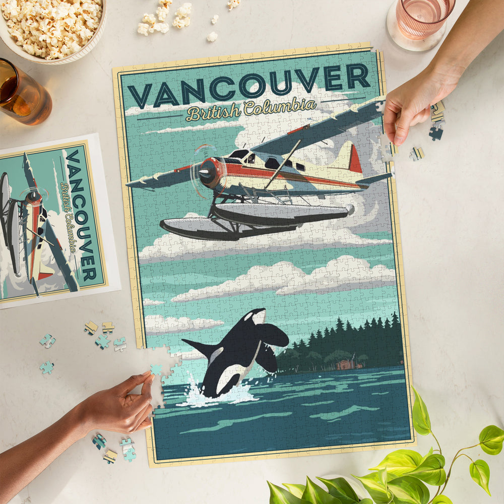 Vancouver, British Columbia, Painterly, Float Plane and Orca, Jigsaw Puzzle Puzzle Lantern Press 