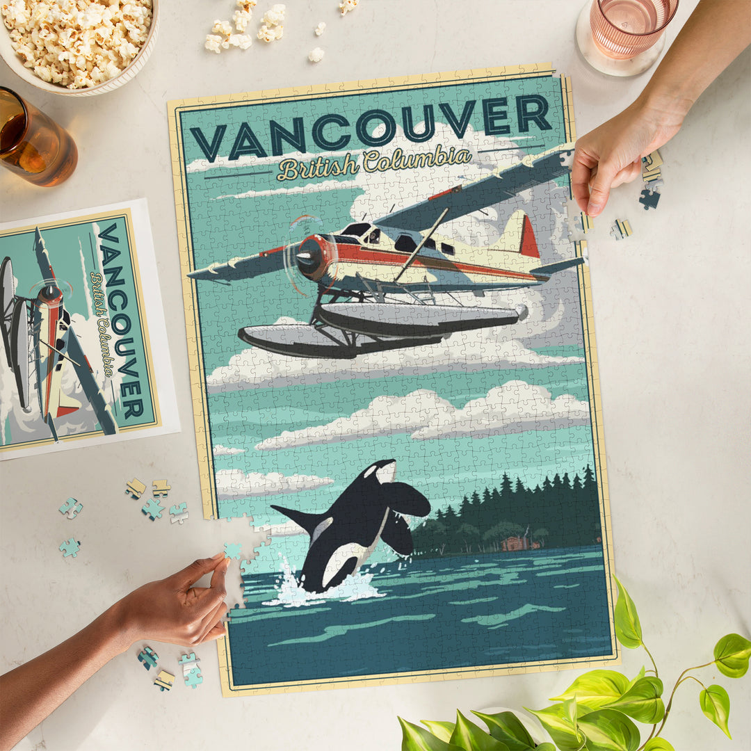 Vancouver, British Columbia, Painterly, Float Plane and Orca, Jigsaw Puzzle Puzzle Lantern Press 