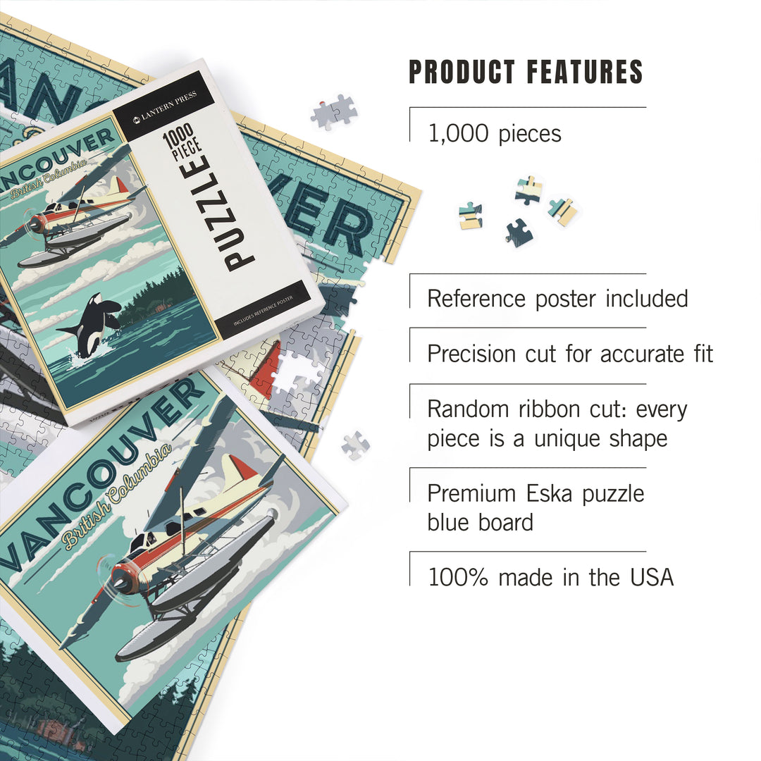 Vancouver, British Columbia, Painterly, Float Plane and Orca, Jigsaw Puzzle Puzzle Lantern Press 