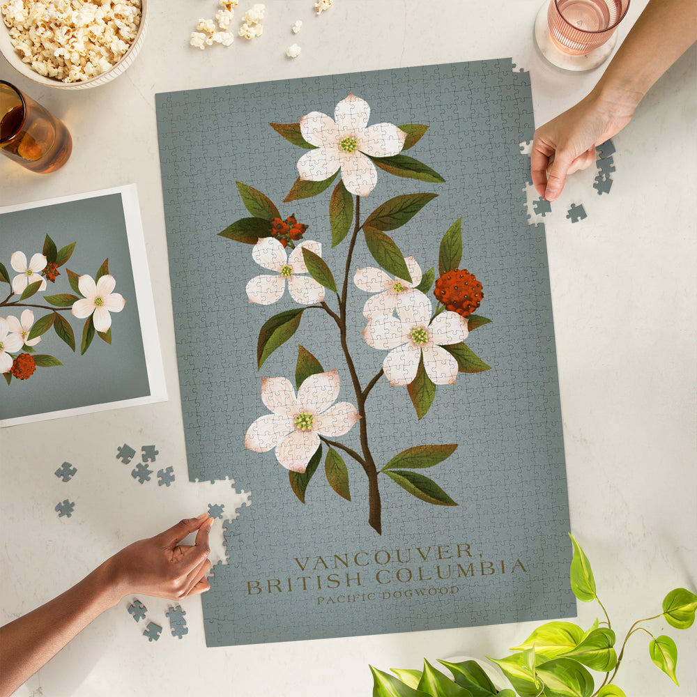 Vancouver, British Columbia, Vintage Flora, Pacific Dogwood, Jigsaw Puzzle Puzzle Lantern Press 