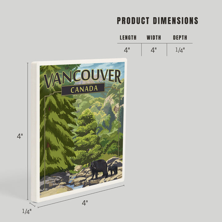 Vancouver, Canada, Black Bears and Stream, Coasters Coasters Lantern Press 