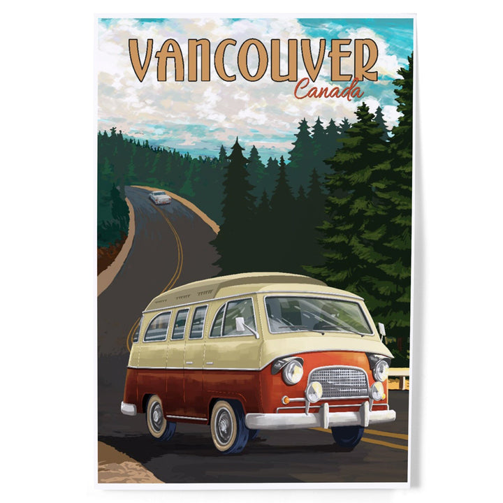 Vancouver, Canada, Camper Van, Evergreens, Art & Giclee Prints Art Lantern Press 12 x 18 Art Print 