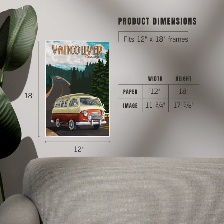 Vancouver, Canada, Camper Van, Evergreens, Art & Giclee Prints Art Lantern Press 