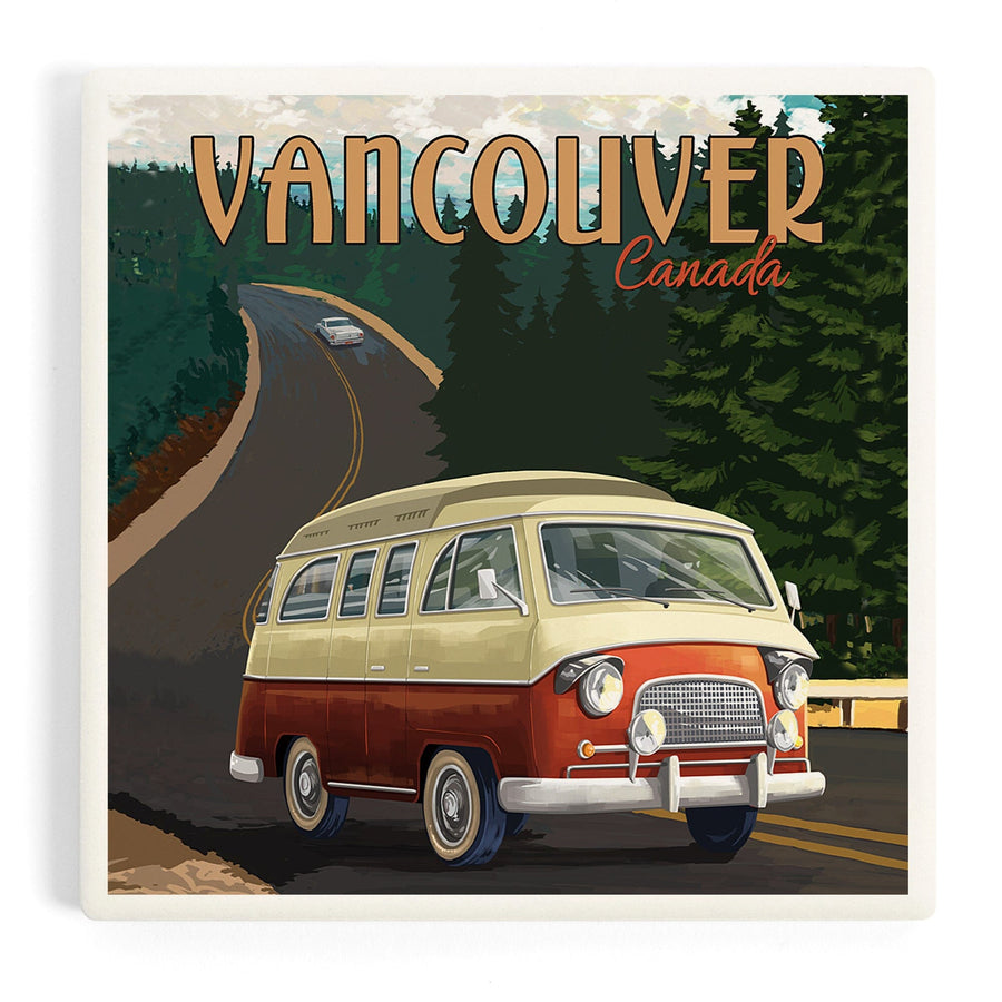 Vancouver, Canada, Camper Van, Evergreens, Coasters Coasters Lantern Press 
