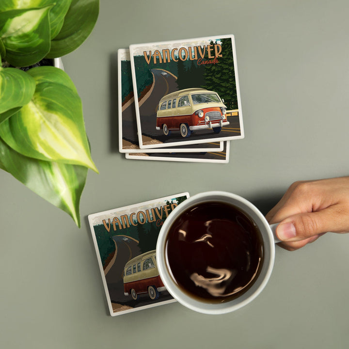 Vancouver, Canada, Camper Van, Evergreens, Coasters Coasters Lantern Press 